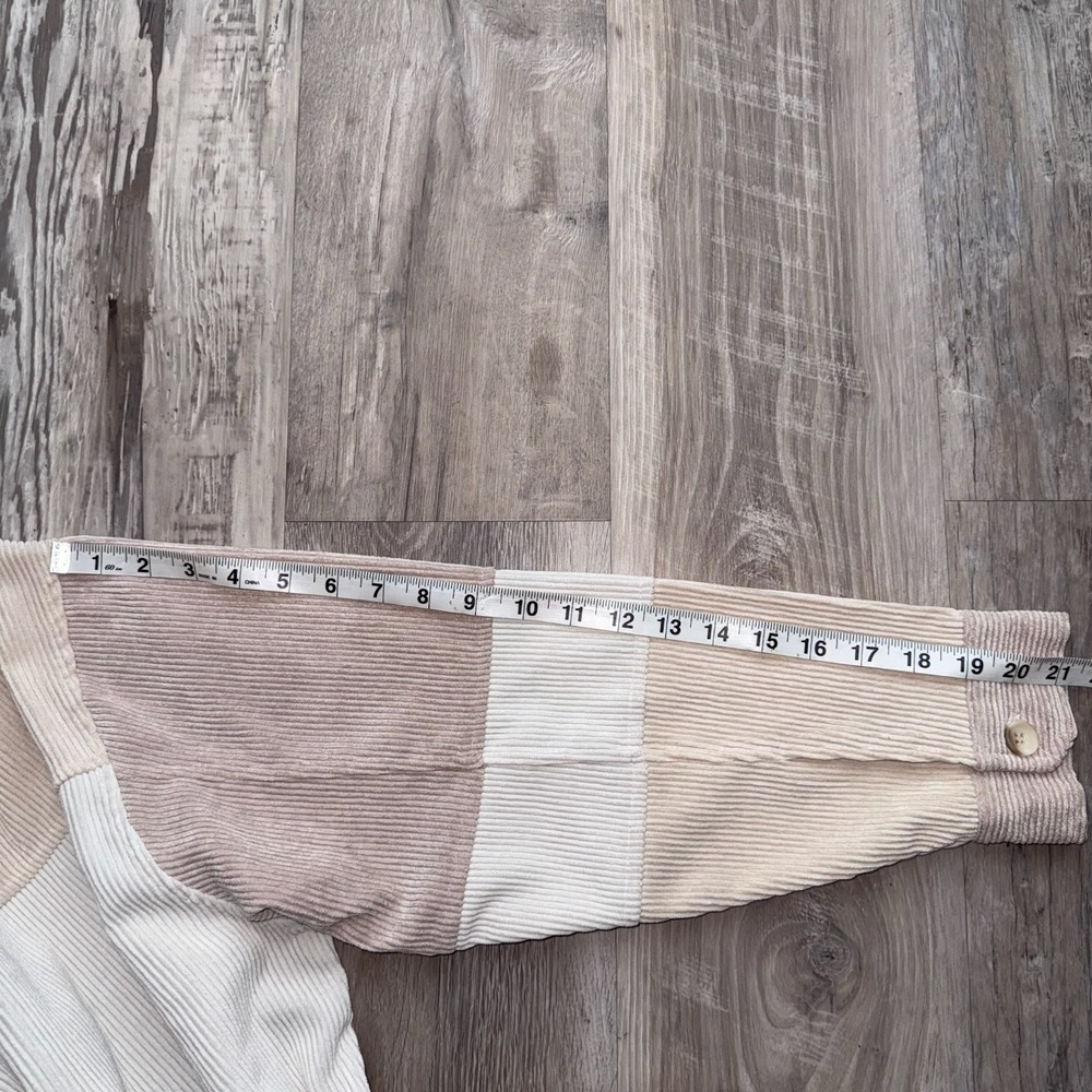 Womens Shirt Jacket Lg Pink Brown Beige Corduroy Patchwork Shacket Long Sleeve - Picture 9 of 10